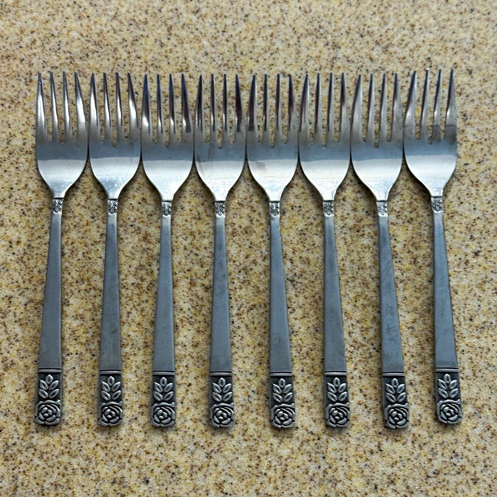 St Regis SRE1 Rose Leaves Satin Stainless Steel Forks Set of 8 Japan 6.25 in
